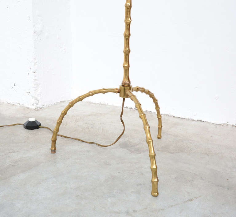 Mid-20th Century Faux Bamboo Brass Floor Lamp in the style of Maison Bagues