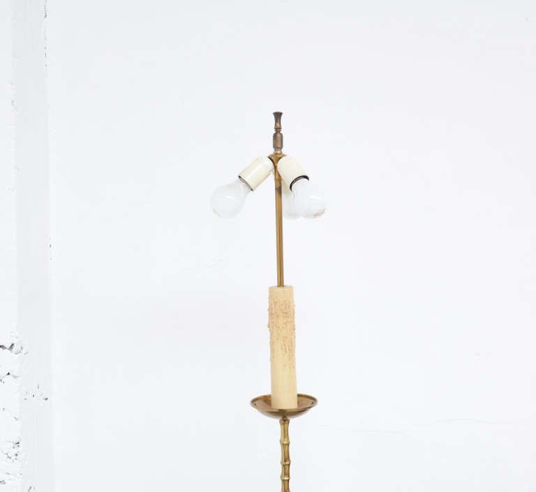 Faux Bamboo Brass Floor Lamp in the style of Maison Bagues 3