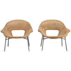 Original Pair of Rattan Easy Chairs of the 1950s