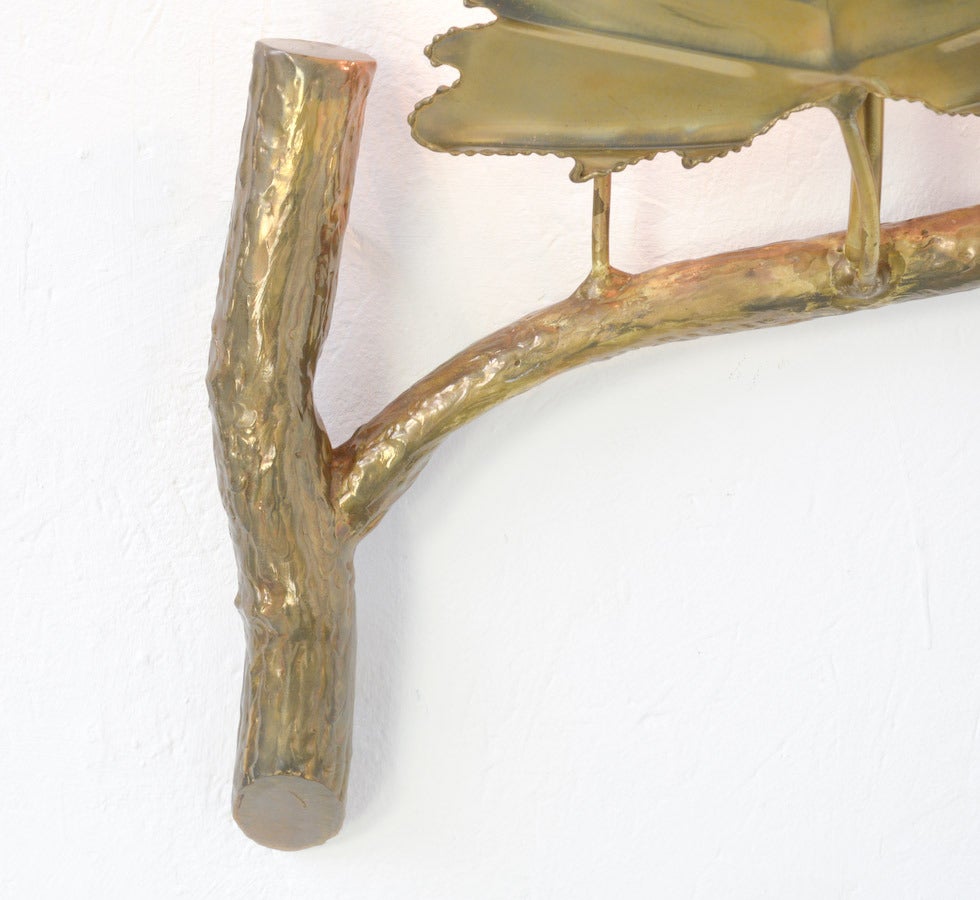 1970s Brass Wall Lamp with a Branch and Leaves 1