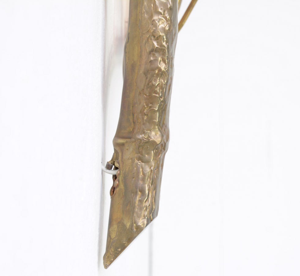 1970s Brass Wall Lamp with a Branch and Leaves 4