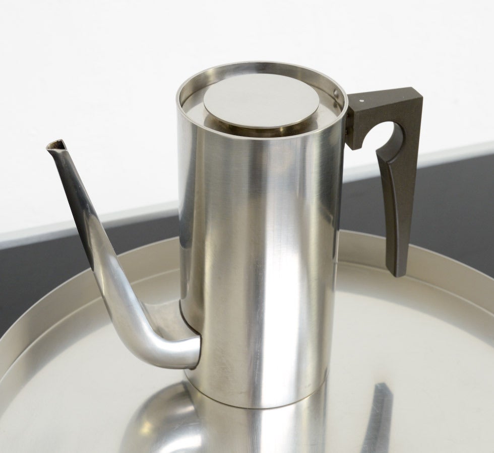 Stainless Steel Cylinder Line Moka Set by Arne Jacobsen for Stelton