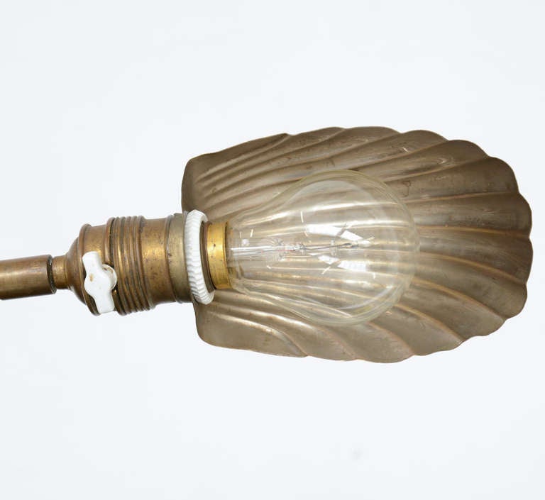Art Nouveau Very Early Original Brass Shell Table Lamp