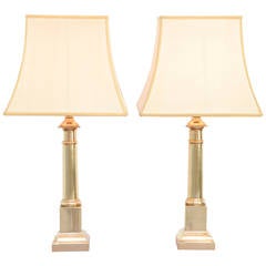 Pair of Large Brass Tuscan Column Table Lamp of the 1970s