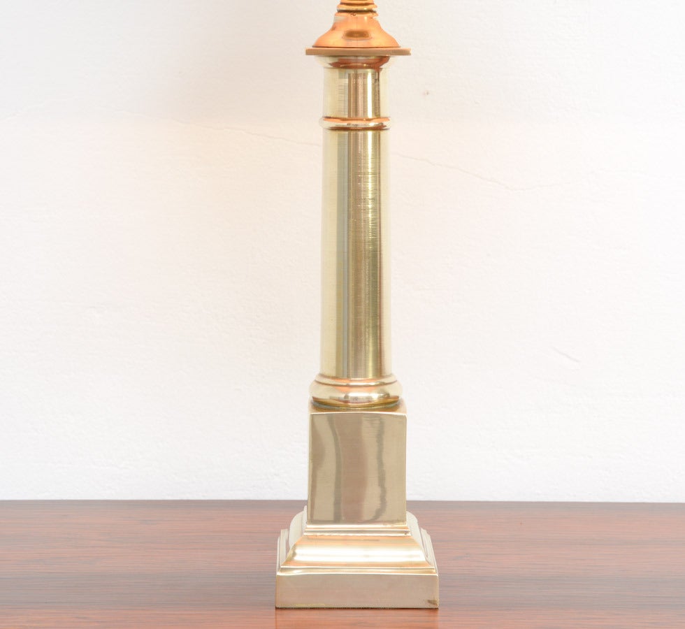 Belgian Pair of Small Brass Tuscan Column Lamps of the 1970s