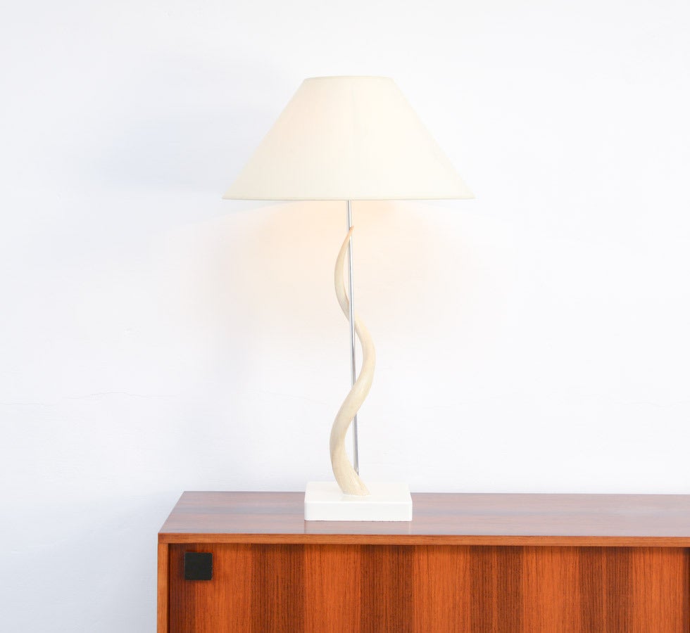 Modern 1970s Table Lamp with White Kudu Horn
