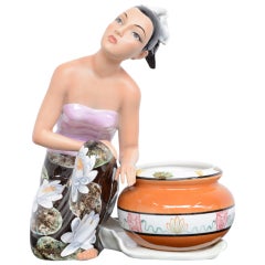 Porcelain Sculpture of a Kneeling Woman by Ronzan