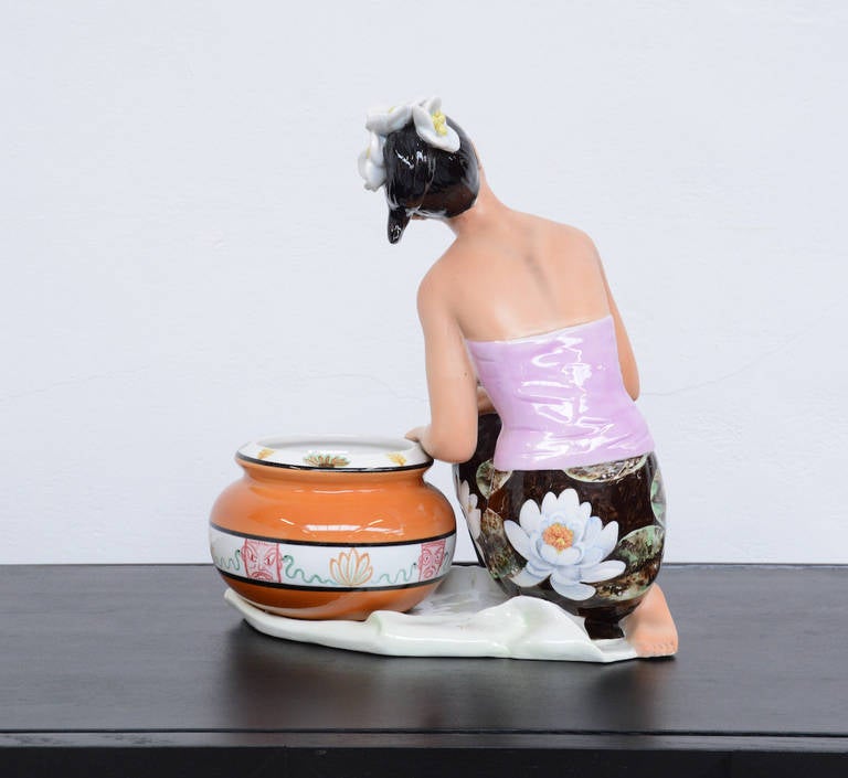 Italian Porcelain Sculpture of a Kneeling Woman by Ronzan
