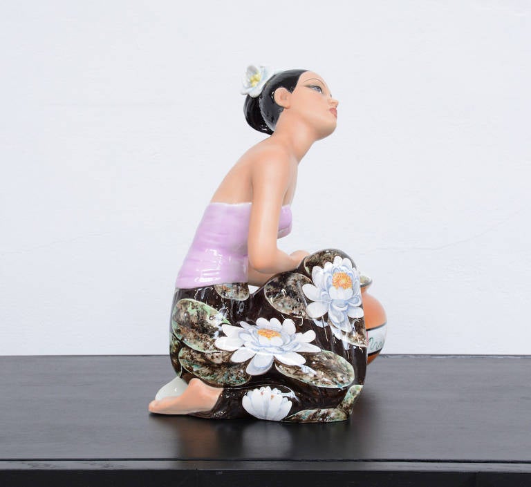 Mid-20th Century Porcelain Sculpture of a Kneeling Woman by Ronzan