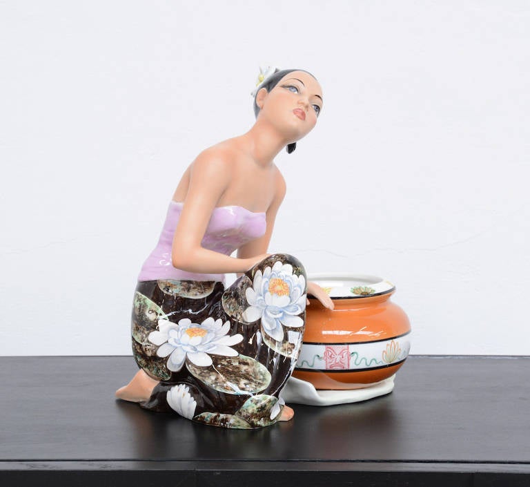 Porcelain Sculpture of a Kneeling Woman by Ronzan 1