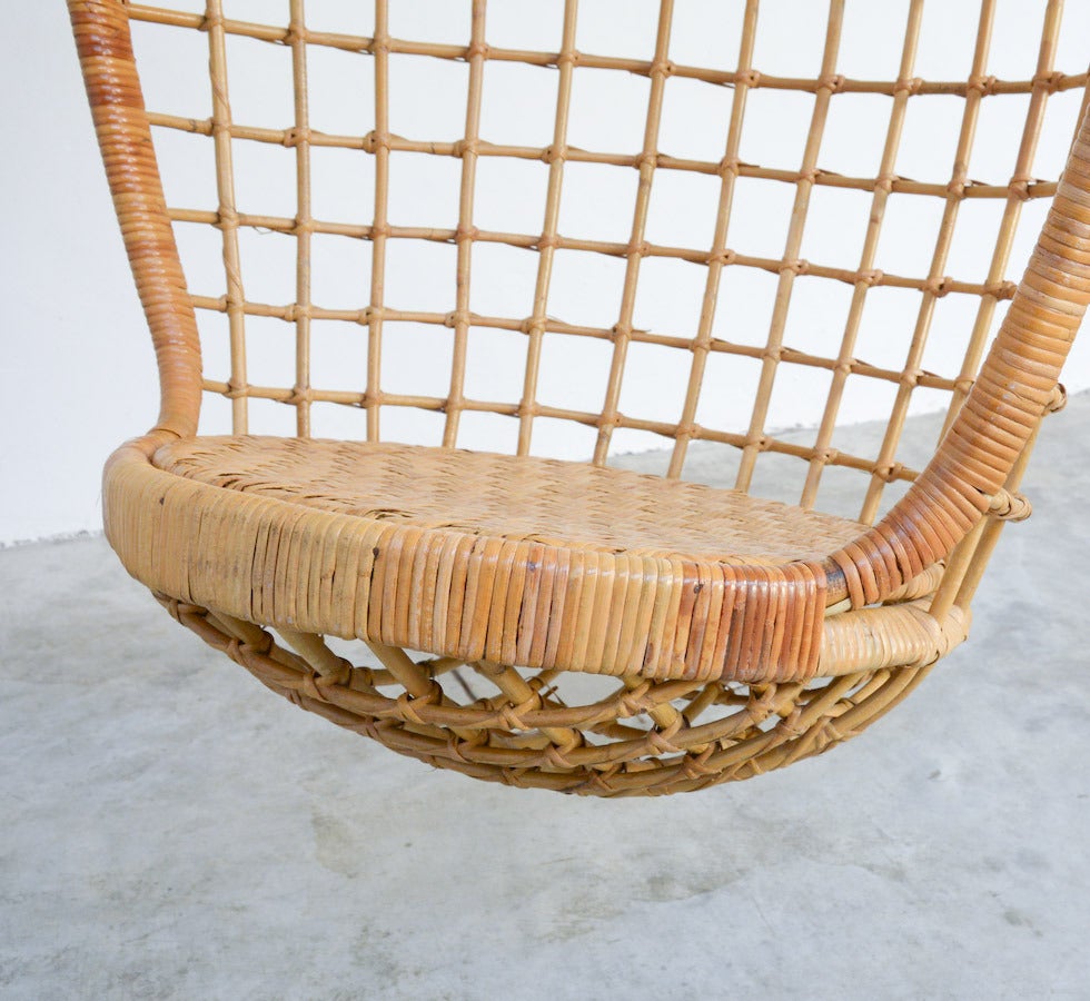 Modern 1970s Hanging Rattan Egg Chair