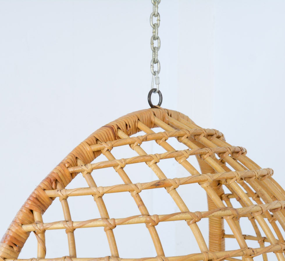 Late 20th Century 1970s Hanging Rattan Egg Chair