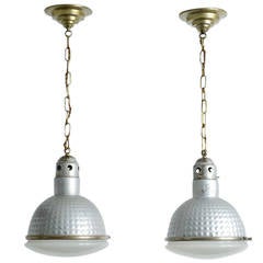Antique Pair of Industrial Pendant Lamps Jenaer Astax