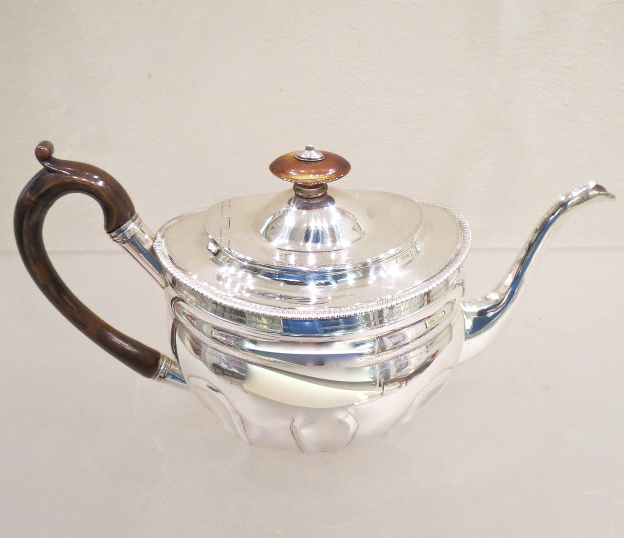 Georgian sterling silver tea pot, London, 1805, Charles. Measure: Stands 6 1/2