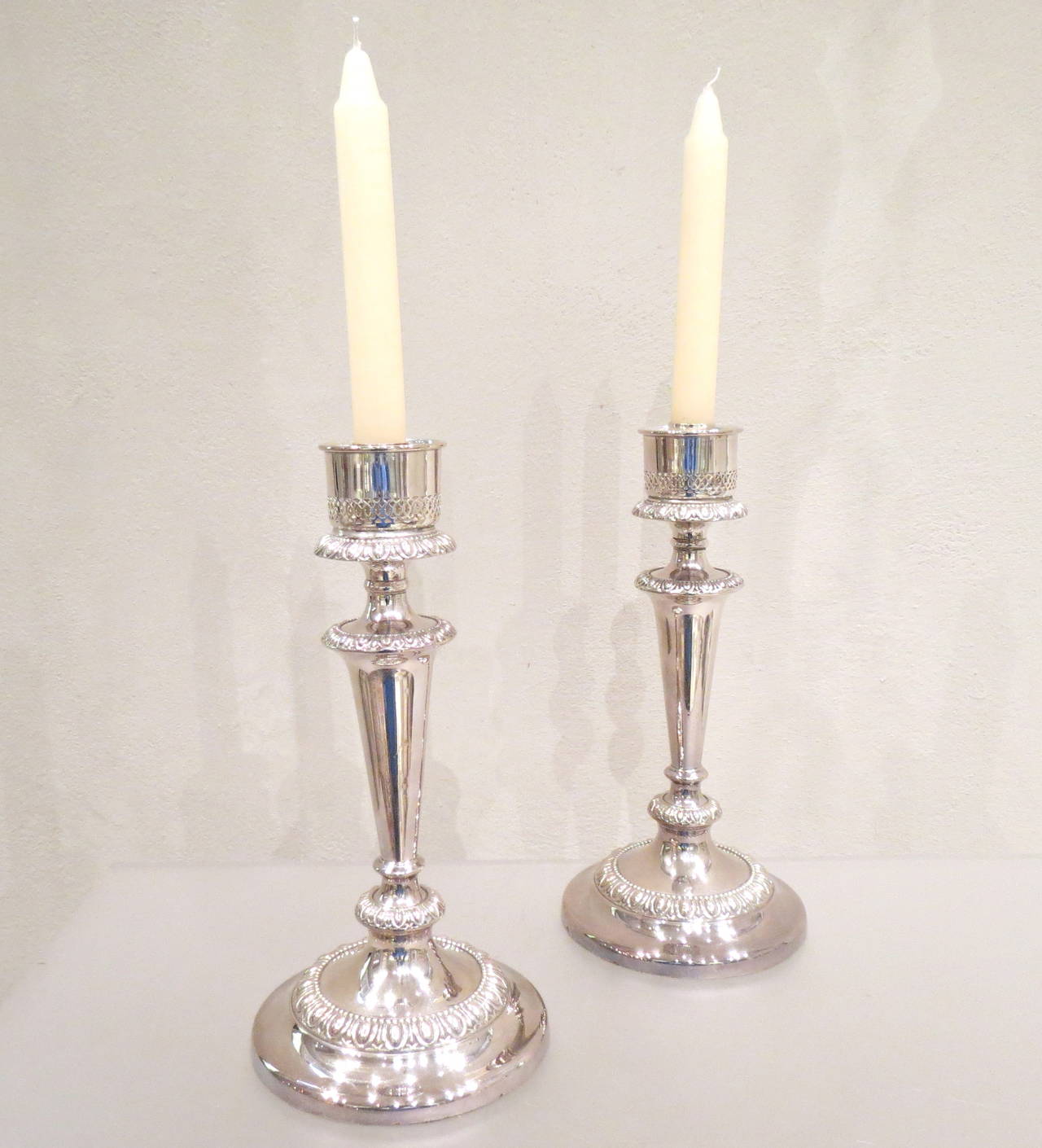 Georgian Pair of Sheffield Plate Storm Shade Candlesticks For Sale