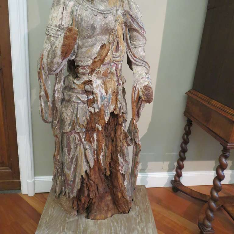 18th Century and Earlier Standing Carved Wood Bodhisattva Avalokiteśvara, Guanyin, China, 1368-1644 For Sale