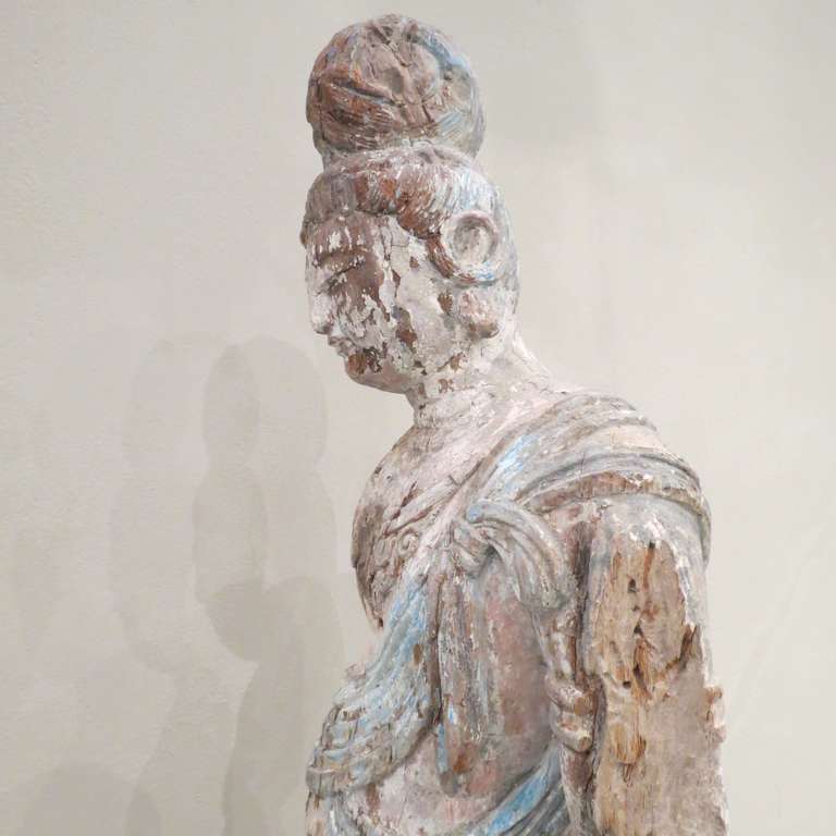 18th Century and Earlier Ming Dynasty Wooden Sculpture of a Standing Guanyin, China, 1368-1644