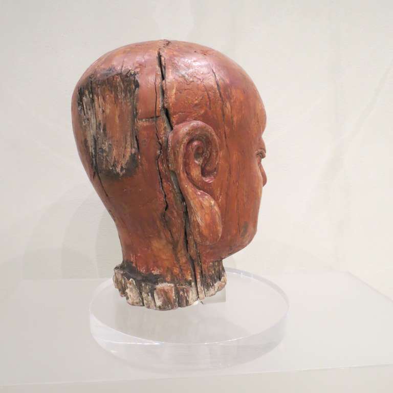 Ming Fine Chinese Wood Head Sculpture of a Luohan