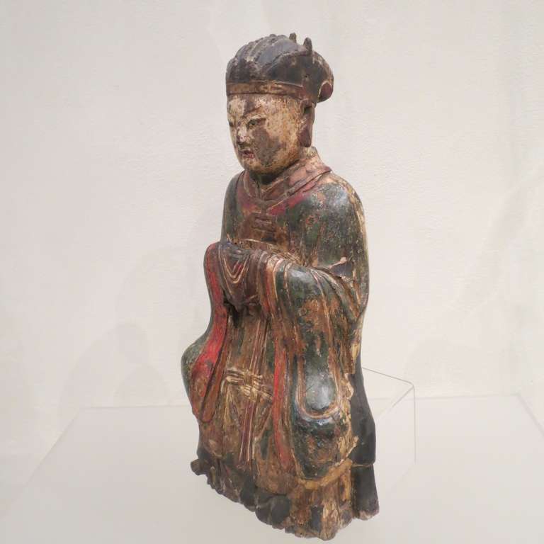 Chinese Ming Dynasty Polychrome Wooden Sculpture of Xi Wang Mu