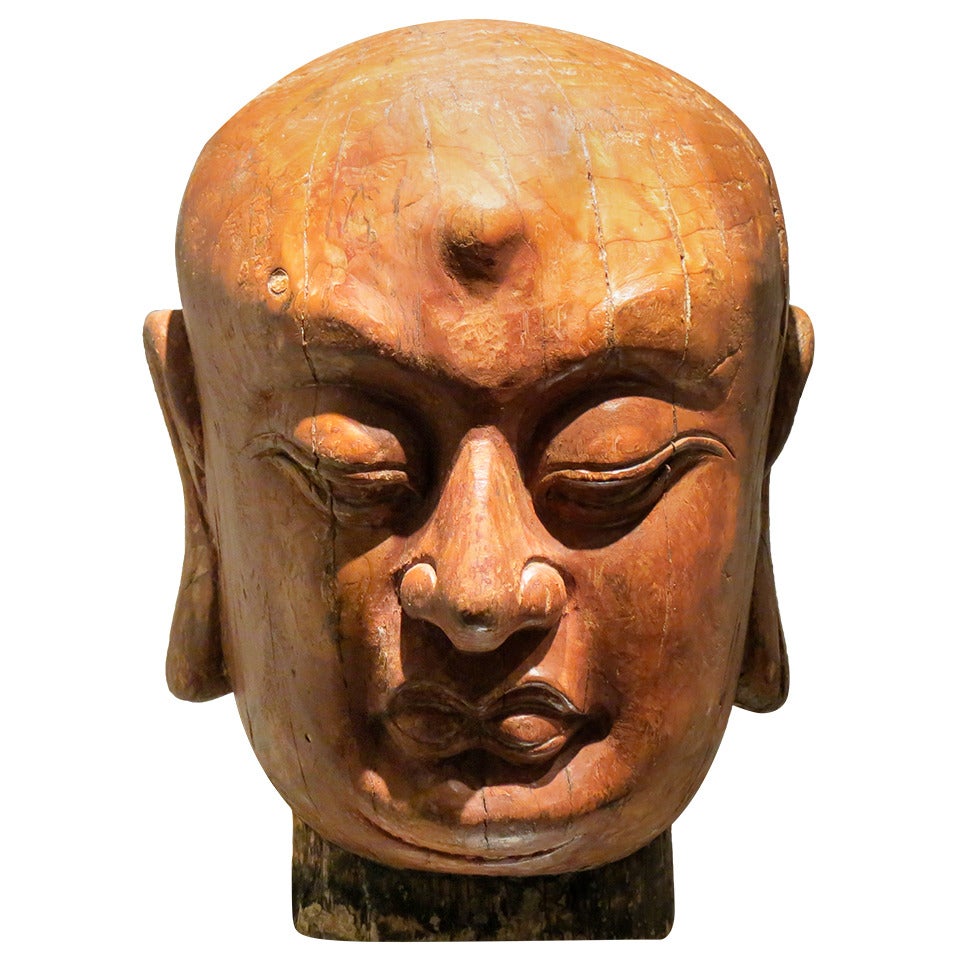 Fine Chinese Wood Head Sculpture of a Luohan