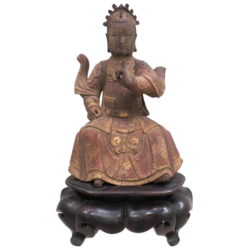 Fine Hard Wood Sculpture of a Deity, China, Ch'ien-Lung Kingdom, 1736-1795