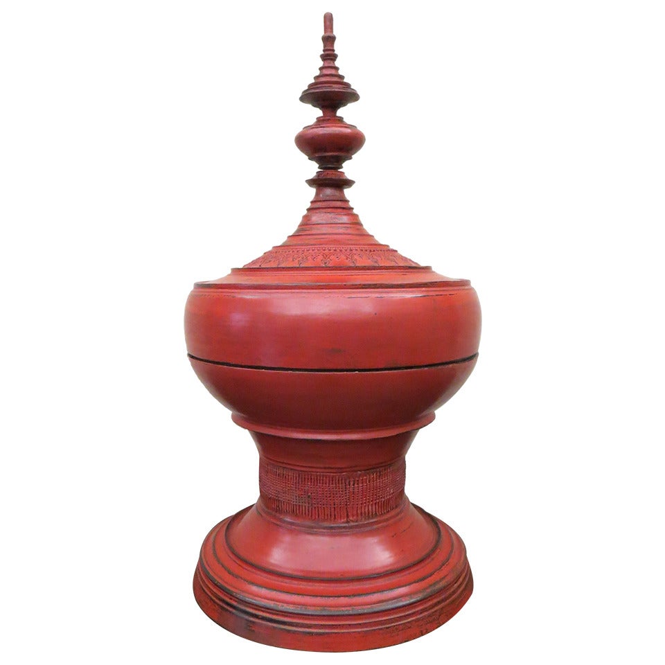 Late 19th Century Burmese Red Lacquer Offering Vessel, "Hsunok"