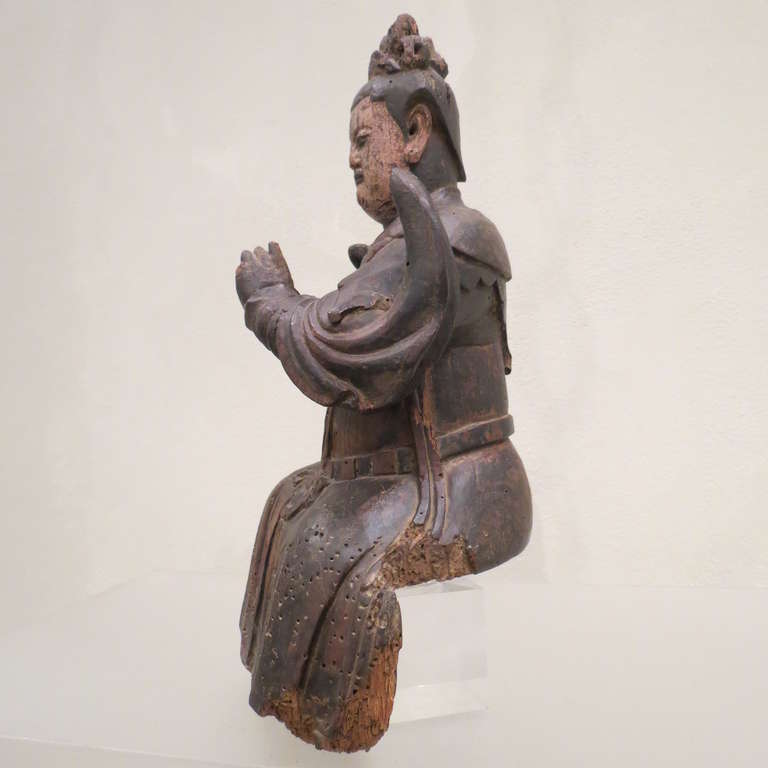 Chinese Wood Ming Dynasty Sculpture of a Deity