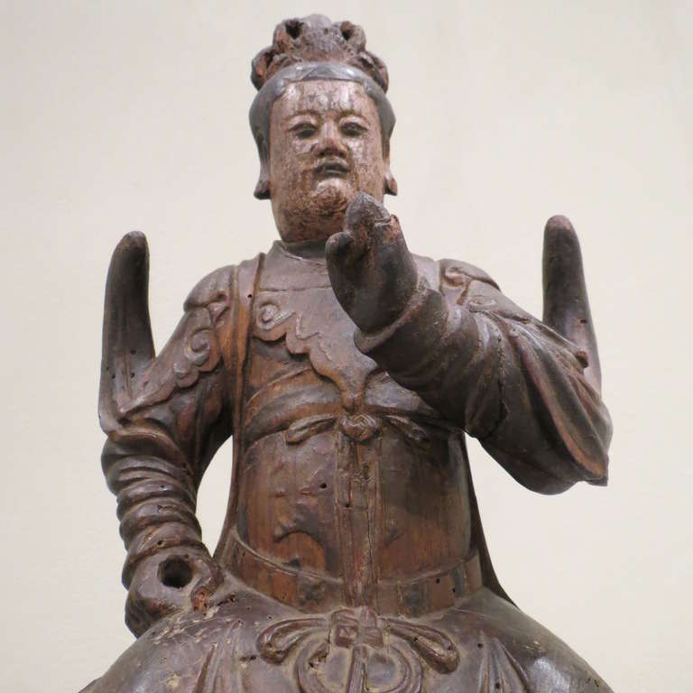 18th Century and Earlier Wood Ming Dynasty Sculpture of a Deity