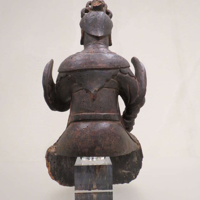 Wood Ming Dynasty Sculpture of a Deity 1