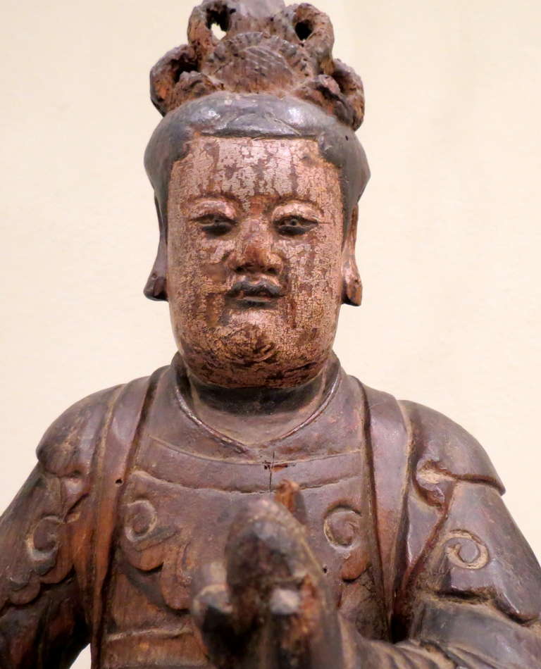 Wood Ming Dynasty Sculpture of a Deity 2