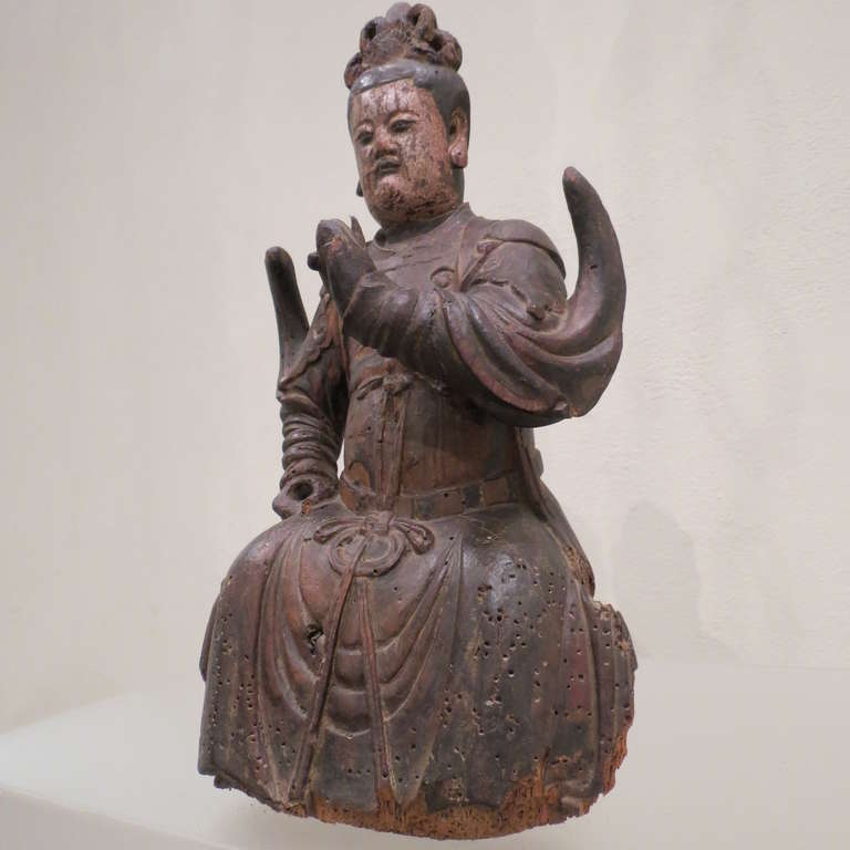 Wood Ming Dynasty Sculpture of a Deity 3