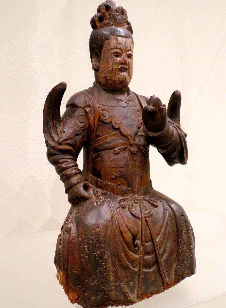 Wood Ming Dynasty Sculpture of a Deity 4