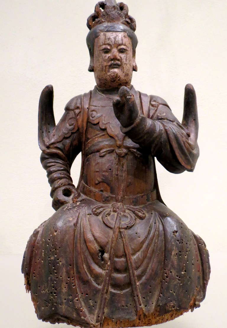 Wood Ming Dynasty Sculpture of a Deity 5