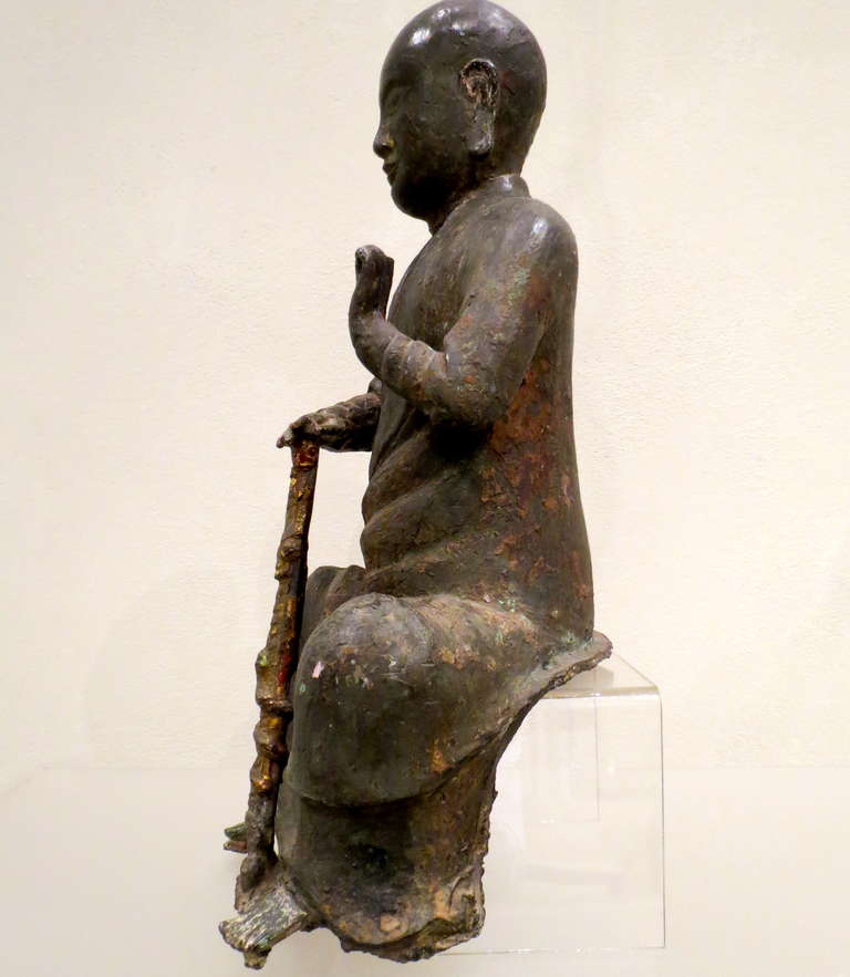 Chinese Bronze Figure of a Seated Luohan, Ming Dynasty, 1368-1644 For Sale