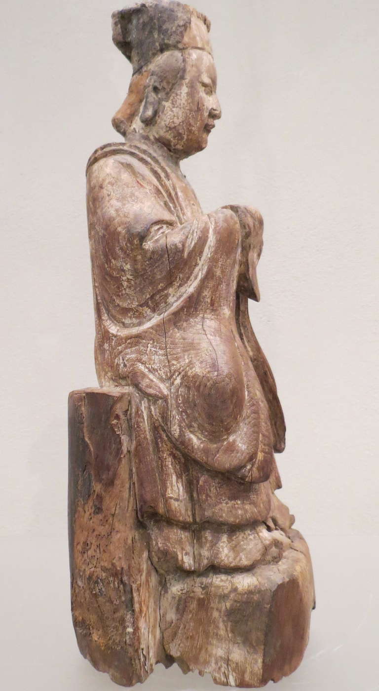 18th Century and Earlier Wood Figure of Xi Wang Mu, K'ang-hsi Kingdom, 1662-1722
