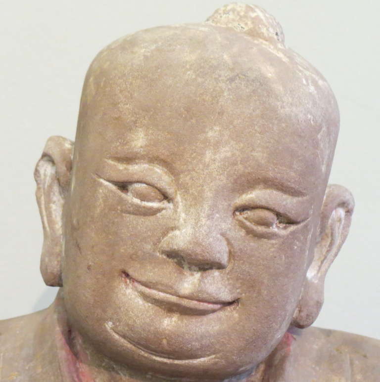 Grande scultura in pietra arenaria cinese della metà del XIX secolo raffigurante uno studioso in vendita 1