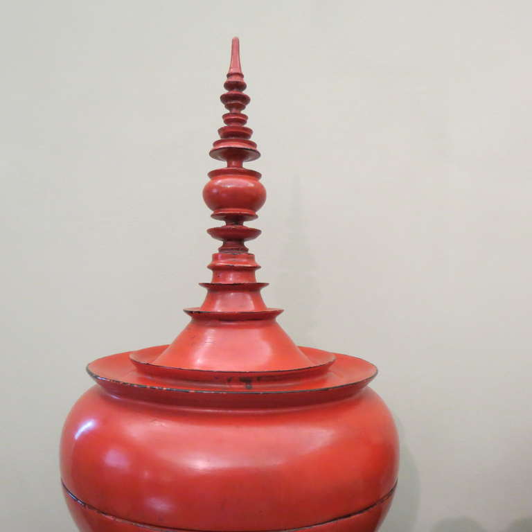 Lacquered Late 19th Century Burmese Red Lacquer Offering Vessel 
