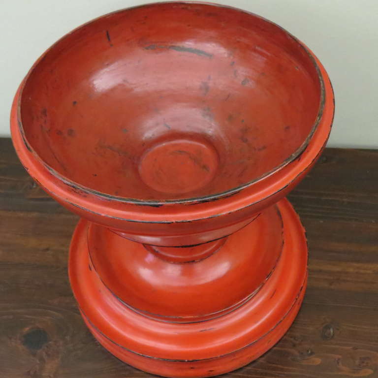 Late 19th Century Burmese Red Lacquer Offering Vessel 