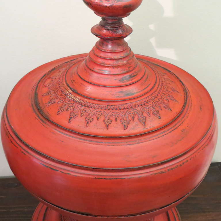 Lacquered Late 19th Century Burmese Red Lacquer Offering Vessel, 