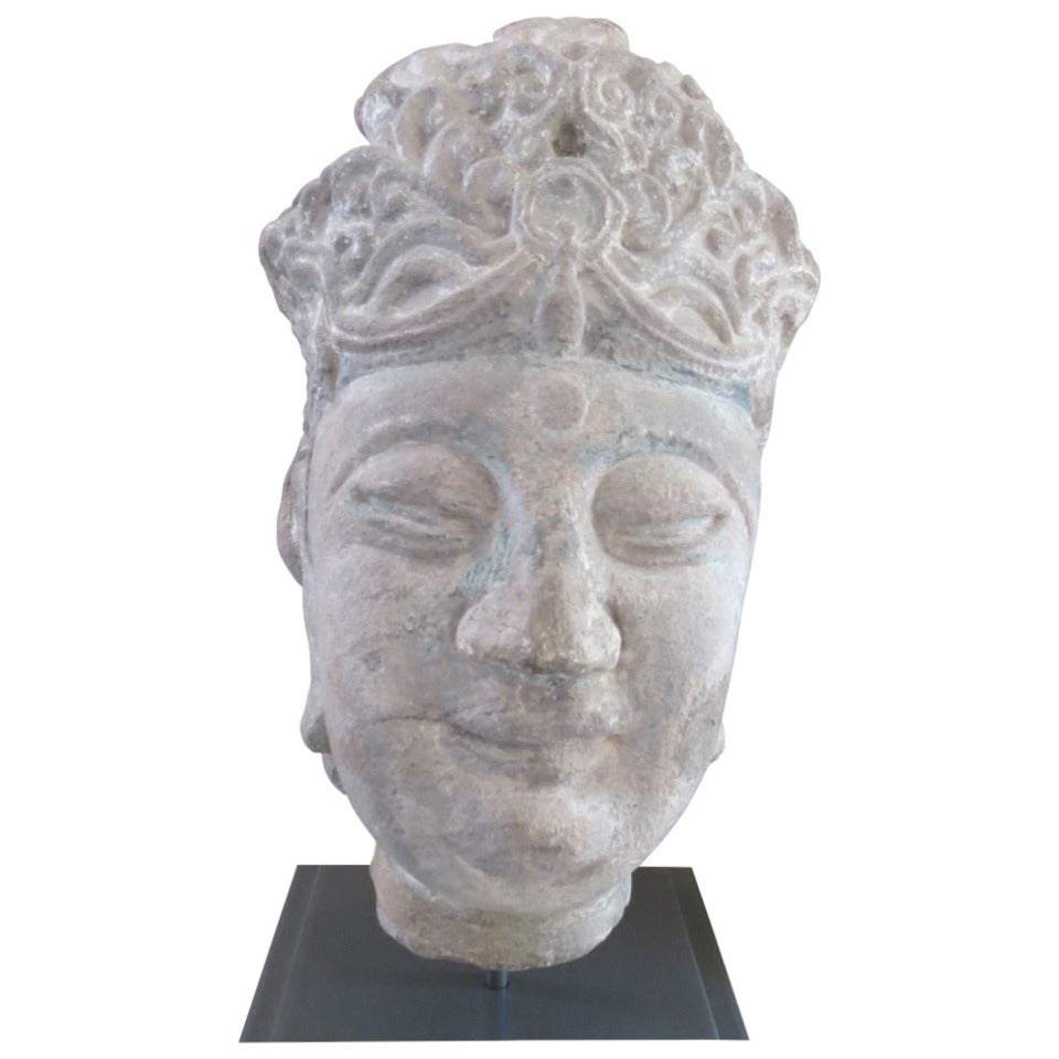 Early Ming Chinese Grey Stone Head of Guanyin