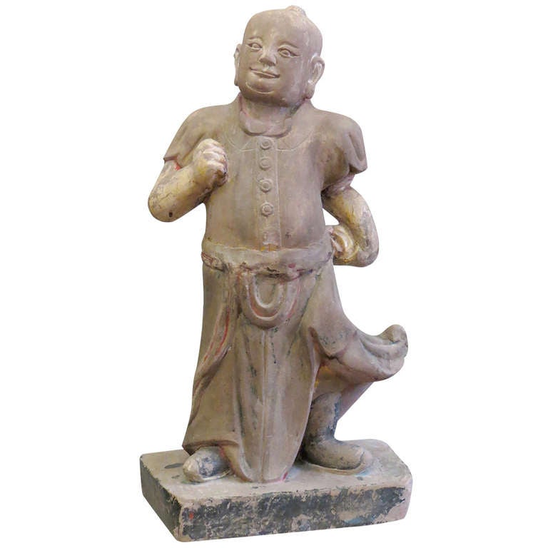 Gran escultura china de piedra arenisca de un erudito de mediados del siglo XIX