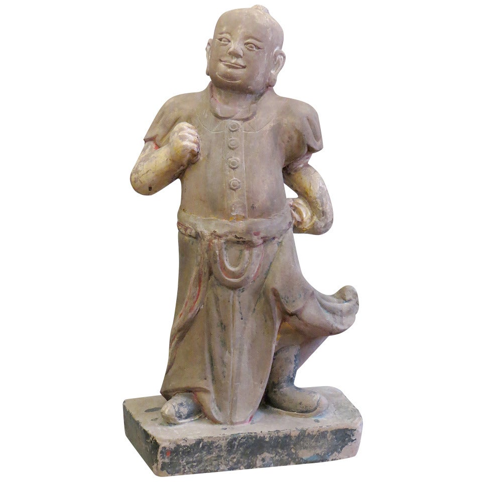 Large Chinese Mid-19th Century Sand Stone Sculpture of a Scholar