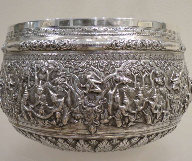 Burmese Fine Repoussed Silver Bowl,  Burma, circa 1880