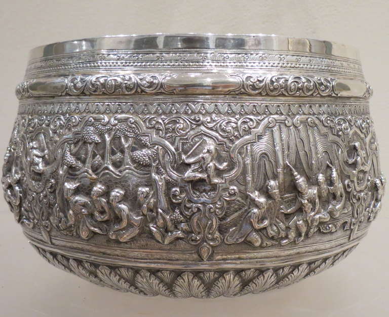 19th Century Fine Repoussed Silver Bowl,  Burma, circa 1880