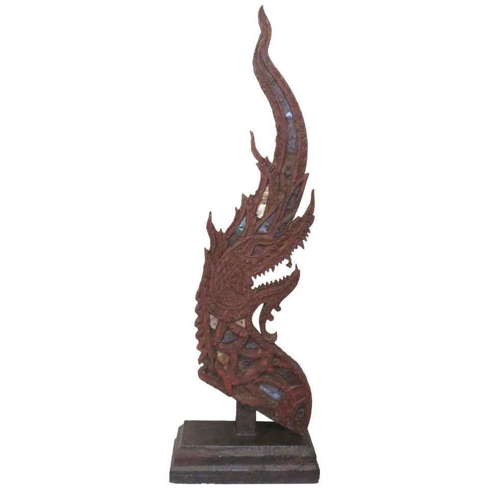 22cm/9" Antique Thai Style Bronze Female Deity with Naga Tail Statue 