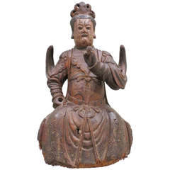 Wood Ming Dynasty Sculpture of a Deity