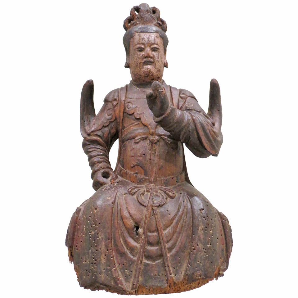 Wood Ming Dynasty Sculpture of a Deity