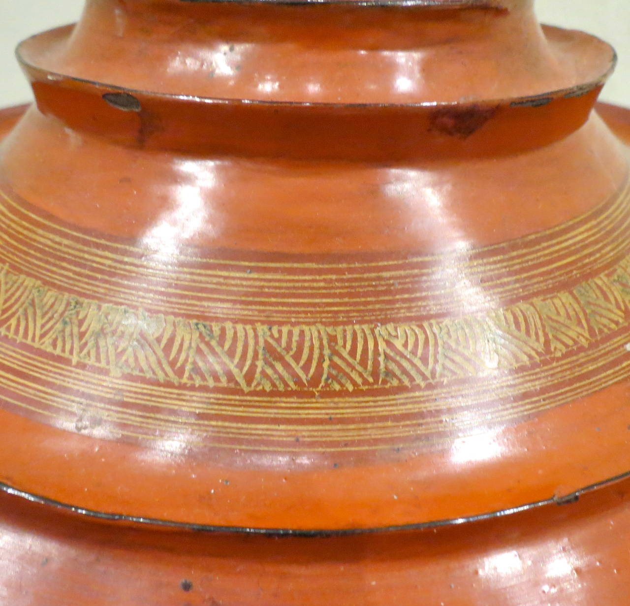Late 19th Century Burmese Red Lacquer Offering Vessel 