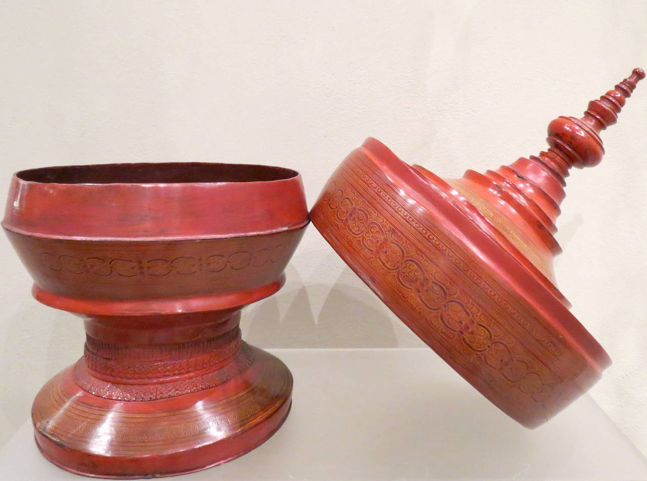 Late 19th Century Burmese Red Lacquer Offering Vessel 