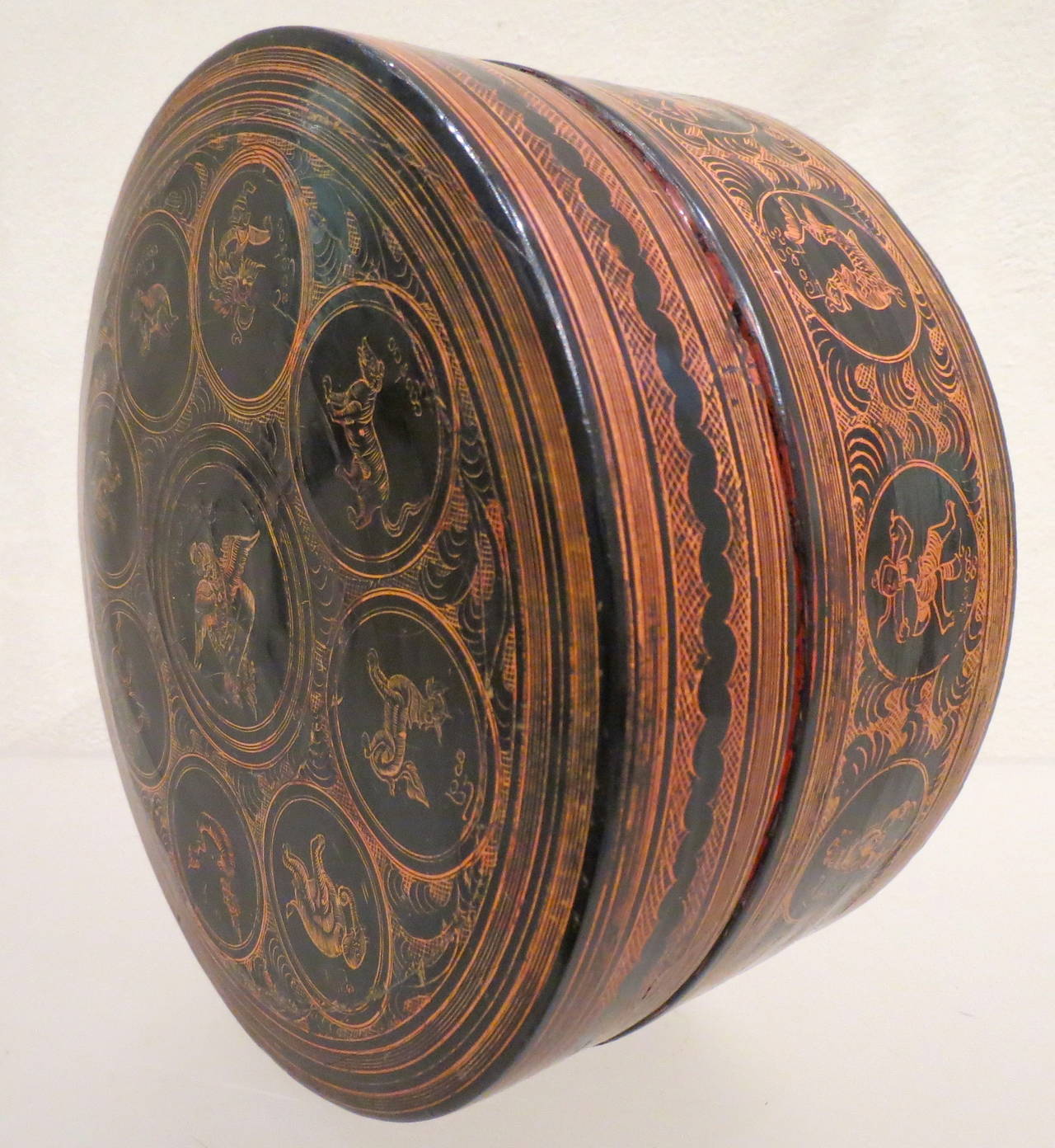 Asian Late 19th Century Burmese Red Lacquer Betel-Box
